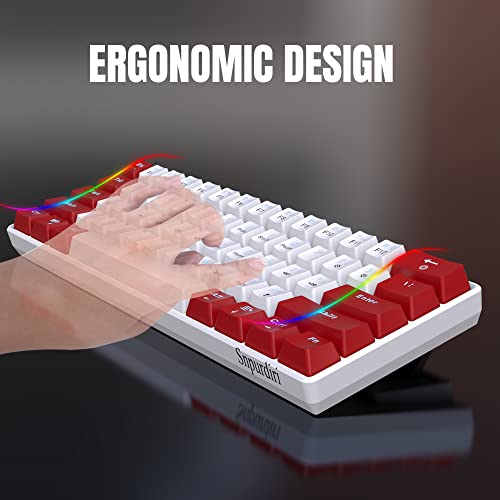 Image of Snpurdiri Wired 60% Mechanical Gaming Keyboard (Red-White, Red Switches) | White LED Backlit Ultra-Compact Mini Office Keyboard for Windows Laptop PC Mac