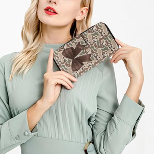 Image of COEQINE Ladies Wallets Pink Leopard Heart Black Printed Leather Phone Long Clutch Purses Check Coin Change Holder