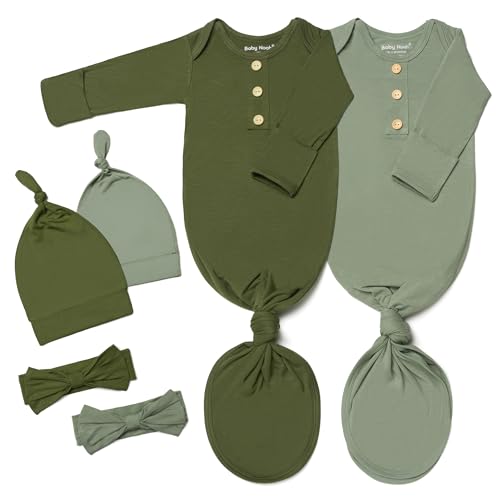 Image of Baby Noah Newborn Knotted Gown Set with Hat and Headband - Buttery Soft Tie Bottom Gown for Baby's Sweet Dreams (2 Packs)