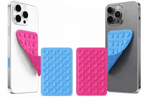 Image of GooseBox Suction Phone Case, Silicone Suction Phone Case for Hands-Free Mobile Accessory Holder Grip, Video Phone Accessory Compatible Mirror, Shower (Sky Blue & Dark Pink, Pack of 2)