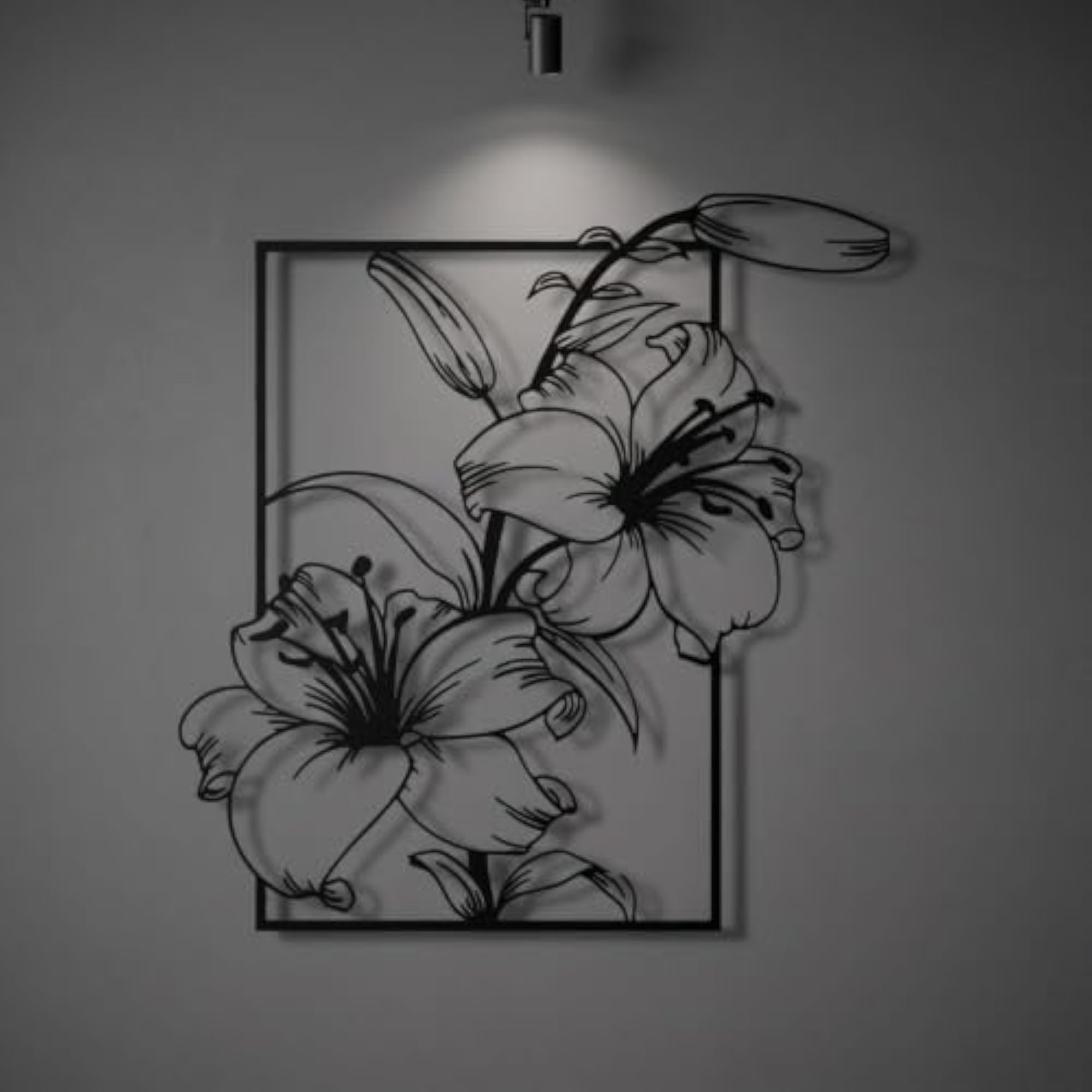 Black Lily Flower Metal Wall Decor, Minimalist Design