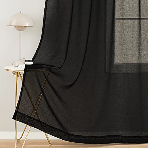 Image of Sheer Curtains 108 inch Length 2 Panels Set, Semi Sheer Privacy Curtain Drapes, Black Rod Pocket Window Treatments Voile Curtains for Windows Living Room Bedroom Sunroom French Doors, 52 inchW x 108 inchL