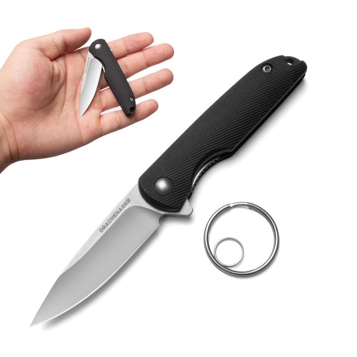 DRACHENADER Keychain Pocket Knife Mini, Small Men's Pocket Knife EDC Utility Knife Box Cutter, Compact and Lightweight with ABS Handle, 3Cr13Mov Steel Blade, Black