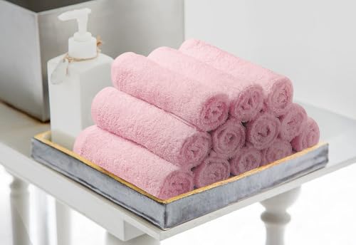 Image of Avalon Towels Salon Towel - Pink Hand Towels Bulk Pack of 24 - 100% Cotton Absorbent Spa, Facial & Gym Towel for Working Out - 16x27 Inches (Not Bleach Proof)