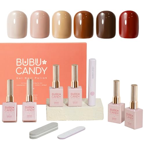 BUBUCANDY Brown Gel Nail Polish Set, 15ml 6Pcs 0.5Oz ,Gift LED lights and Nail file, Valentine's Day gift Hema free,Gel Polish Kit for Salon Manicure and Nail Art DIY at Home Enchanting Red