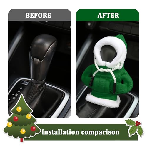 Image of OFBAND Hoodie Car Gear Shift Cover,Christmas Car Decor Gear Shift Knob Cover for Manual /Automatic Shift Knob,Universal Interior Car Accessories Hoodie for Gearr Shifter Knobs (Christmas Green)