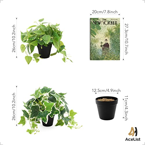 Acelist 2 Pack Fake Plants Decor, Artificial Plants For Home Decor Indoor, Fake Ivy Potted Plants For Shelf Decor Realistic Faux Plants Indoor With Pot For Home Living Room Bedroom Office Decoration #TOP3