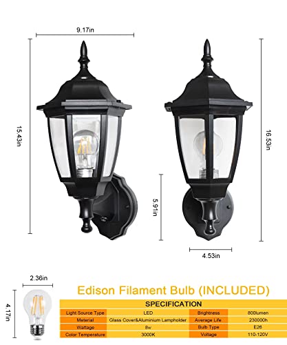Fudesy Outdoor Wall Light Dusk To Dawn, Porch Sensor Light Black Plastic Anti-Corrosion With Led Edison Filament Bulb, Exterior Mount Lantern For House, Garage (1-Pack), Fds2542Ps-B #TOP1