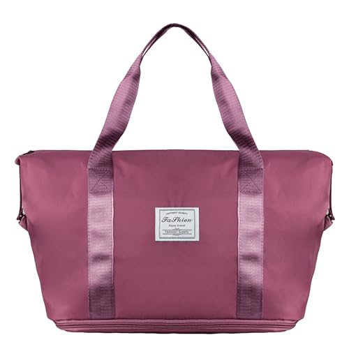 Overnight Weekend Boarding Bag with Back Pocket for storing small ID Carry On Bags with Trolley Sleeve for Airplanes Deep Purple