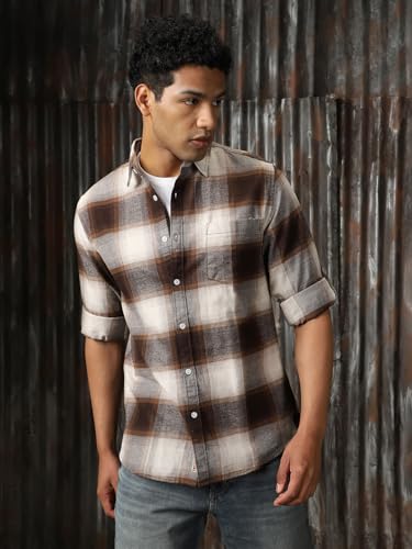 Image of High Star Men Check Cotton Regular Fit Collar Long Sleeve Shirts 29