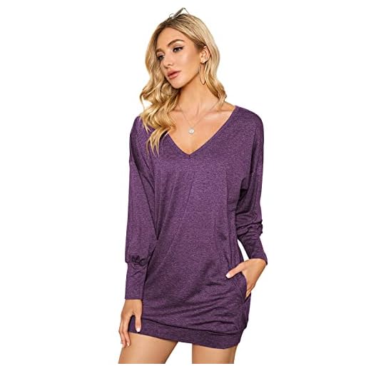 ZANZEA Jerseys de Punto Mujer Largos Cuello V Manga Larga Otoño Vestidos Sudadera Casual Tallas Grandes Suéter Suelta Violeta L