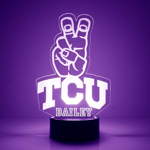 Custom Texas Christian University Horned Frog College Logo LED Sign Night Light Lamp with Remote and Personalized Name or Image, Officially Licensed from the CLC by Mirror Magic Gifts, Made in the US