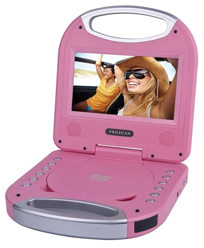 PROSCAN ELITE Portable DVD Player (7 Inch) - You Will Love This Pink Multimedia Player That Comes Complete With Earphones, Remote Control, and Convenient Carrying Handle | It Plays CD's, DVD's, MP3's.