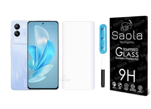 Image of Saola Curved UV Tempered Glass For Vivo V29e. Comes With UV Light & Glue For Finest Pasting. Edge To Edge Protection With Case Friendly Fit. (Pack Of 1)