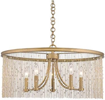 Golden Lighting Marilyn CRY 5 Light Chandelier in Peruvian Gold with Crystal Strands