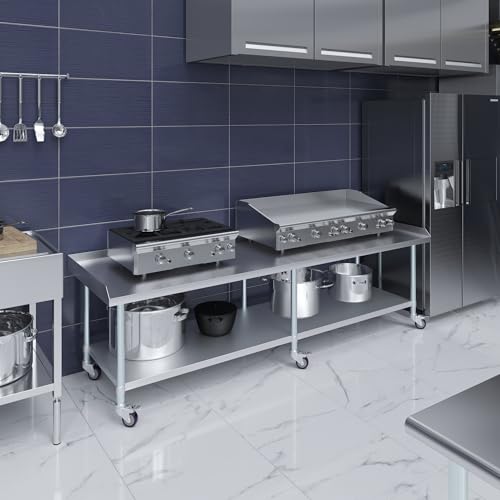 Image of AmGood Stainless Steel Equipment Stand with Undershelf + Casters, Heavy Duty, Commercial Grade, NSF Certified (30 inch Width x 96 inch Length + Casters)