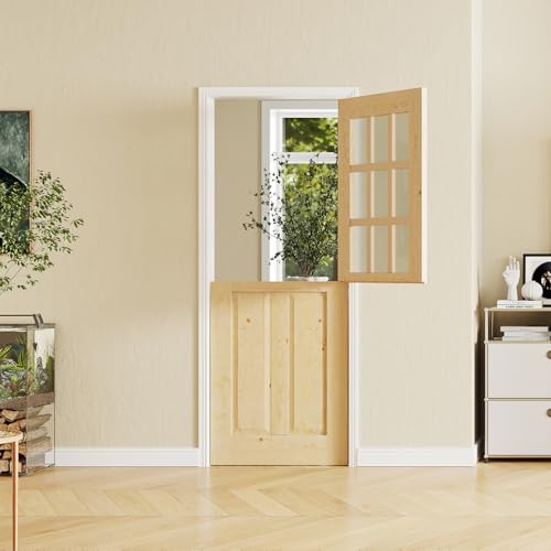 SOLRIG 28' x 80' Pantry Doors, 9-Lite Frosted Glass Split Single Dutch Door Slab, Modern Style...