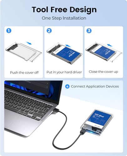 ORICO 2.5'' External Hard Drive Enclosure USB 3.0 to SATA III Tool-Free Clear Hard Disk Case for 2.5 inch 7mm 9.5mm SATA HDD SSD Max 6TB Support UASP(2139U3) - Image 6