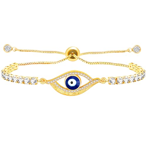 Image of Yongxu Enamel Evil Eye Tennis Bracelet |Gold & Rose Gold Plated Tennis Chain Adjustable Guardian Amulet Jewelry