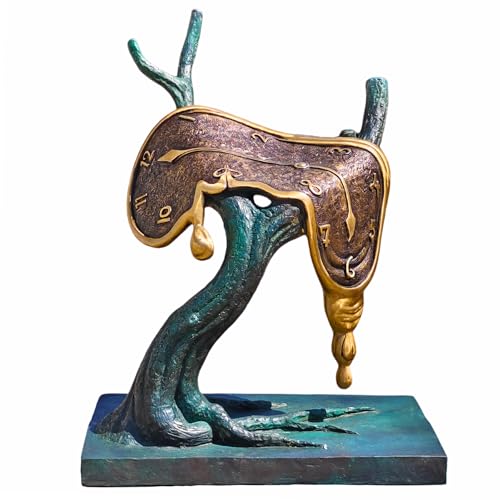 Salvador Dalí-Inspired Bronze Sculpture - Abstract Flowing Clock on Tree(The Persistence of Memory Bronze Statue and Sculpture Artistic Collection, Home Office Decor or Gifts, 19.7" x 15" x 24.8"