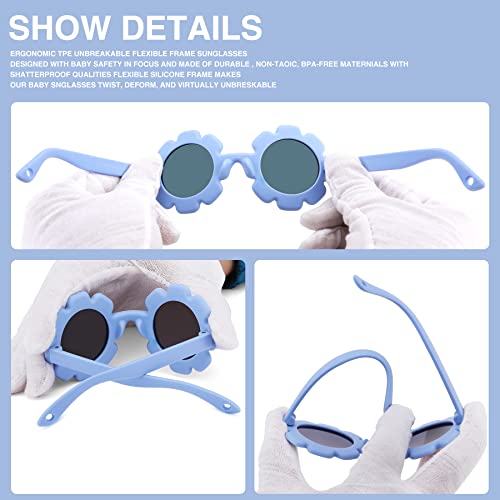 LIU·WEN Óculos de sol florais polarizados para bebês com alça - armação flexível dobrável para bebês