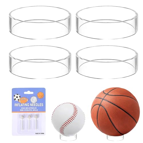 4 Stück Acryl Ballhalter, Ball Ständer,Football Halterung,Football Ständer,Ballhalterung, Ballständer,Football Halter Für Die Darstellung Von Basketball,Volleyball Und Fußball Mit 3 Aufblasbare Nadel