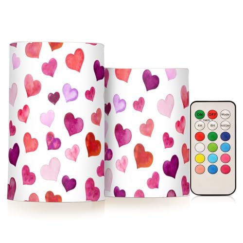 Image of senya Valentine's Day Lights Flameless Candles Hearts Valentine's Day Pillar Candles Set of 2 Battery Operated Remote Control Warm Lights Home Decor, E08D23009