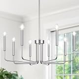 8-Light Farmhouse Chandelier for Dining Room Lighting Fixtures Hanging, Brushed Nickel Dining Light Fixtures Industrial Chandelier for Bedroom, Foyer, Hall, Kitchen, Living Room and Entryway