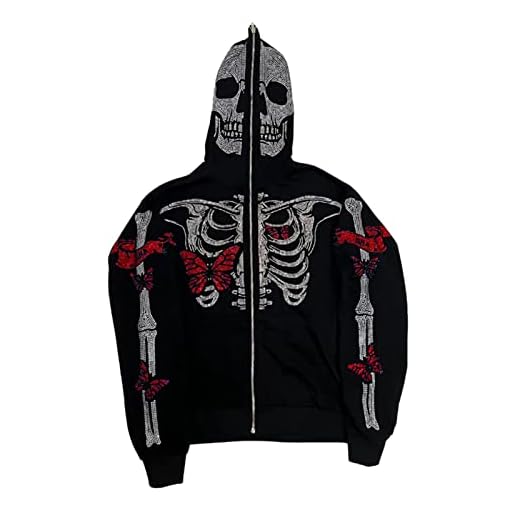 Full Zip Up Hoodie Over Face for Men Women Oversized Rhinestone Skeleton Star Graphic Hooded Sweatshirt Streetwear Jacket, Ribcage Black