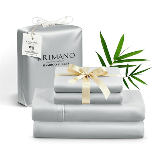 Image of Queen Size Sheet Set, Viscose Bamboo Sheets for Bed Set 4pcs, 100% Viscose Derived from Bamboo, Hotel Luxury Silky & Cooling for Hot Sleepers, Deep Pocket Up to 17 inch, Light Grey