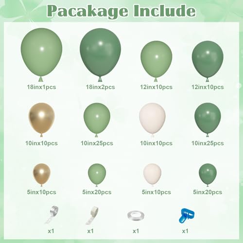 Image of Ouddy Life 157Pcs Green Balloon Arch Garland Kit, Sage Green White Sand Gold Latex Confetti Balloons Different Size for Baby Shower Birthday Wedding Jungle Party Safari Baptism Decorations