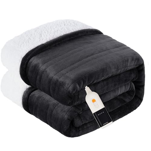 Warmrest Heated Blanket Electric Blanket King Size Soft Flannel Sherpa, 6 Heat Levels Fast Heating...