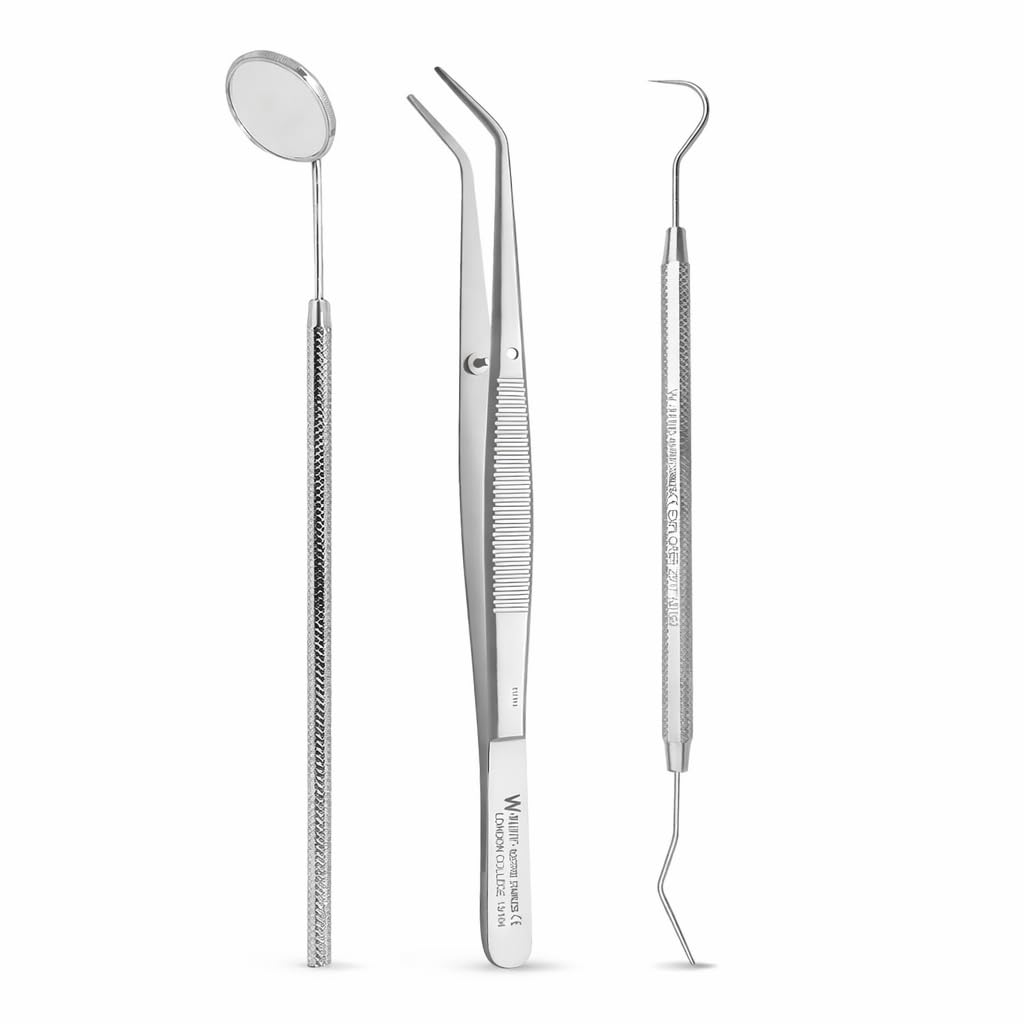Waldent PMT Set Instrument Kit | Double Ended Diagnostic Set | Mouth Mirror + Explorer 23/17 + London College Tweezer | Stainless Steel | Autoclavable | Ergonomic Grip | Dental Diagnostic Tools-image-38