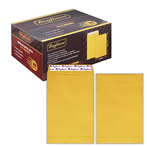 Bonfasvo 300 Pack 9x12 Brown Catalog Envelopes Peel & Seal Security Mailing Envelopes 120GSM Kraft Paper self Seal Envelopes for Invitations Papers Photos Documents Pictures Papers Files