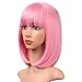 AISI BEAUTY Pink Bob Wigs with Bangs 12 Inch Short Straight Bob Wigs Colorful Synthetic Cosplay Daily Party Wig for Women