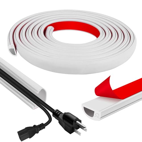 Cord Wall Cover, 118in Self-Adhesive Wire Covers for Cords on Wall, Extension Cable Hider for Floor, Mounted Tv, Home and Office Cavity 0.63″ Wx0.31 H (White)