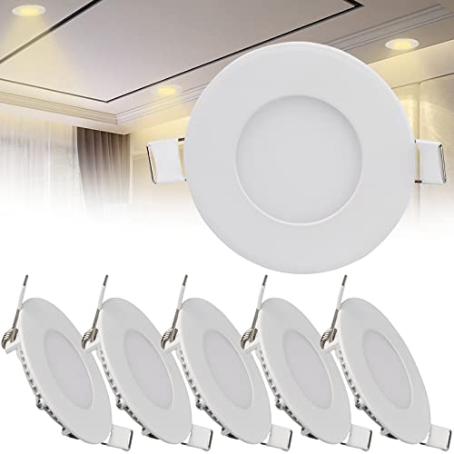 TTiiLoe LED Recessed Ceiling Light 3 Inch, 3W Ultra Slim Spotlight for Ceiling, IP21 Round Downlight 180lm, 4500K Daylight White, Hole ? 70 mm, 6 Pack
