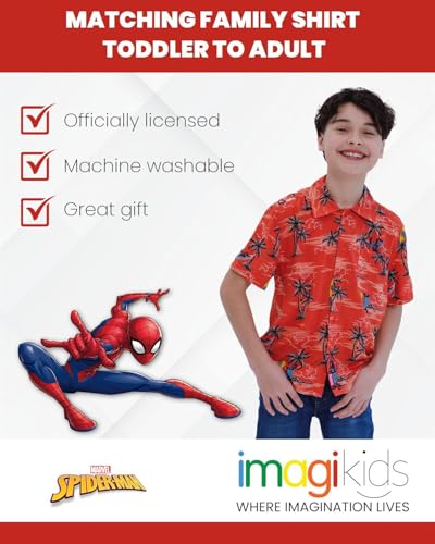 Image of Marvel Spider-Man Hawaiian Big Boys Matching Family Hawaiian Button Down Shirt Red /Boys 14-16