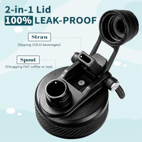 Image of 32 oz Insulated Water Bottle with Leak-proof 2-in-1 Straw and Spout Lid,Stainless Steel Sports Water Bottle with Handle,Double Wall Vacuum Metal Water Flask for Travel Camping School(Indigo black,4)