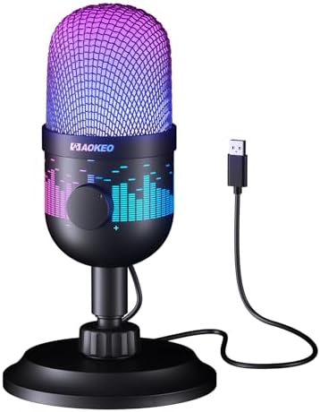 Aokeo USB Gaming Microphone, Condenser Microphone for PC/MAC/PS4/PS5/Phone-Cardioid Mic with RGB Lighting