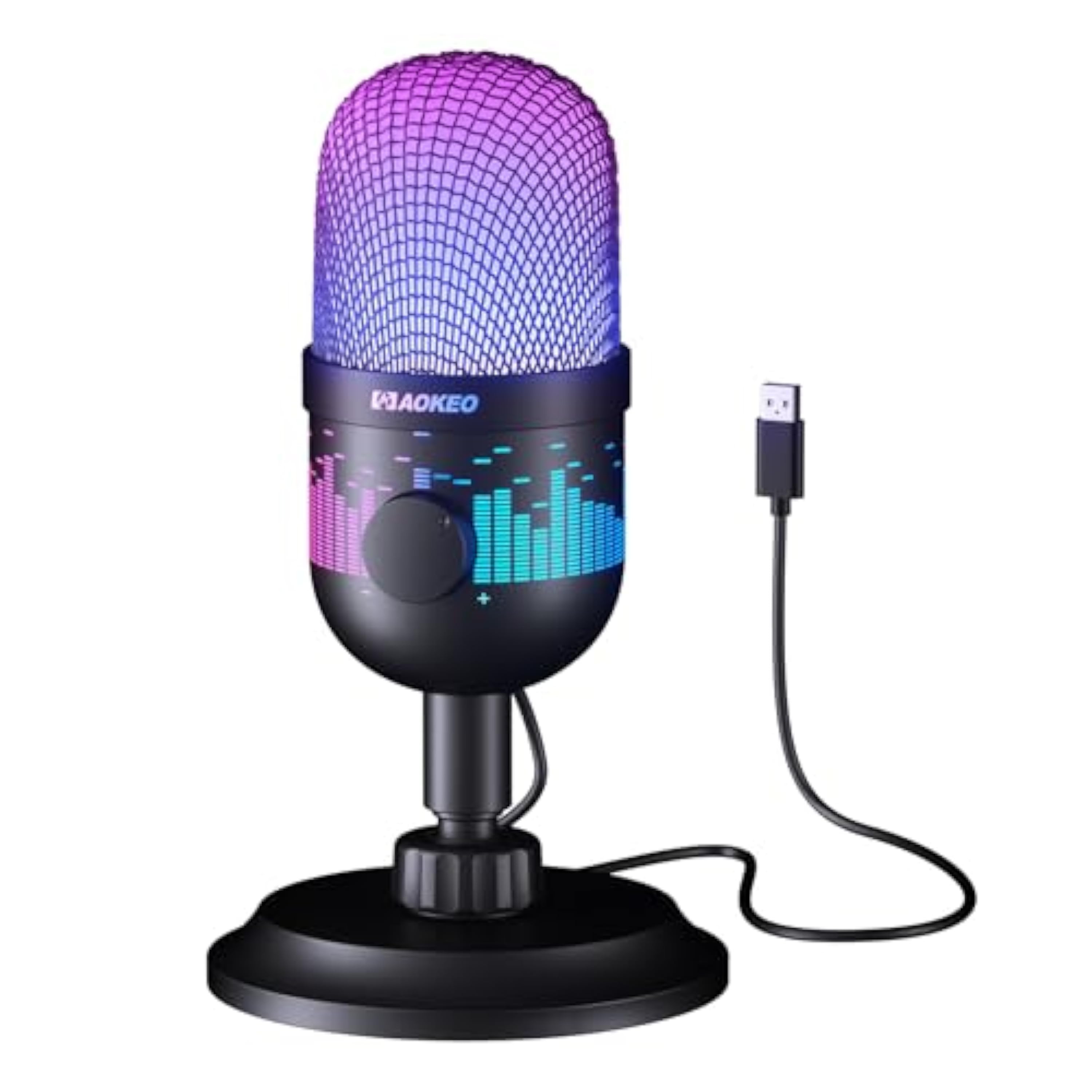 Aokeo Micrófono para Juegos, micrófono USB de computadora para PC, Mac, PS4/5, micrófono Condensador de Podcast para grabación de Estudio, para transmisión de Podcast Youtube, con luz LED