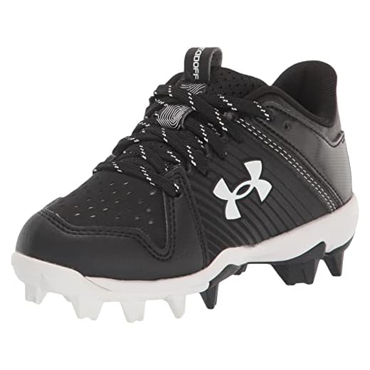 Under Armour Boy's Leadoff Low Junior Rubber Molded Baseball Cleat Shoe, (001) Black/Black/White, 1 Little Kid