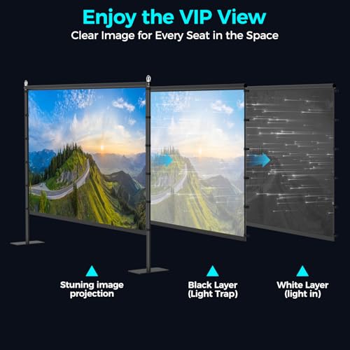 Image of Outdoor Projector Screen with Black Backing - 120 inch Portable Projection Screen with Stand, 16:9 Wrinkle-Free Opaque Movie Screen with Carry Bag for Indoor Home Theater Backyard Cinema