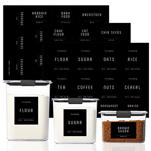 134 Vorratsetiketten, v2croft, minimalistischer weißer Text auf schwarzem, mattem Vinyl, Aufkleber für Lebensmittelnamen, Organisationsetiketten für Gläser, Kanister und Vorratsbehälter (wasserfest) Cover