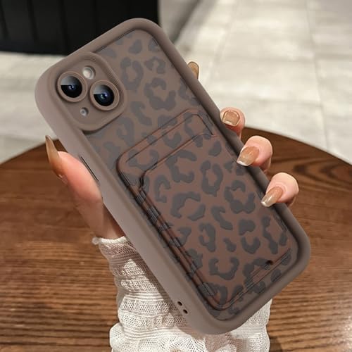 MOWIME Compatible with iPhone 15 Case with Card Holder, Cheetah Print Shockproof Soft TPU Protective Cover Women Girls, Anti Scratch Wallet Case for iPhone 15 6.1 Inch, Brown