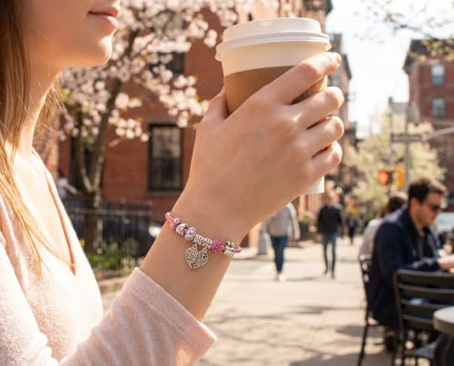 Pulsera de plata .925 y cuero rosa genuino para mejores amigas 3