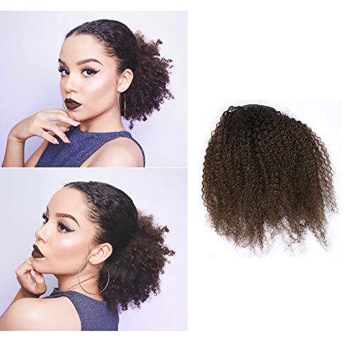 Anrosa Afro Kinky Drawstring Ponytail Human Hair Ponytail for Black Women Kinky Curly Drawstring Ponytail Afro Ponytail for Natural Hair Curly Ponytail Hair Piece Dark Brown Kinky Ponytail 12 Inch