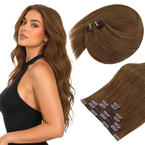 Sunny Hair Clip in Hair Extensions Real Human Hair Natural Light Brown