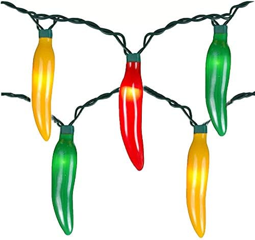 Multicolor Chili Pepper Christmas Lights Plug in, 13.6Ft Outdoor Christmas Decorations Lights with 35 LED Red Green and Yellow Chili Pepper Fiesta Light for Kitchen Patio Mexican Party Bar Garden