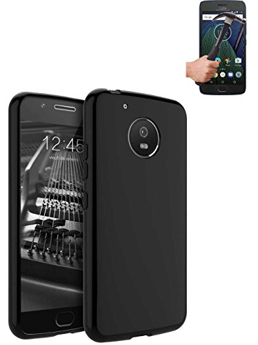 Todobarato24h Funda TPU Lisa Motorola Moto G5 Plus 5.5 Pulgadas Negra + Protector DE Cristal Templado